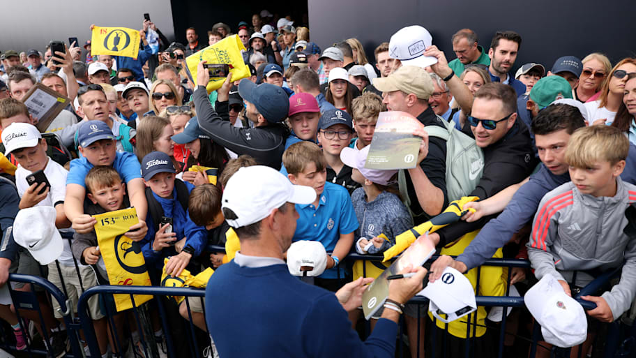 Rory McIlroy played an early practice round Monday at Royal Portrush then took time for fans in his home country. | Richard Heathcote/Getty Images