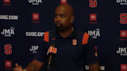 October 20, 2025; Syracuse, New York, USA; Syracuse coach Fran Brown addresses the media at his weekly news conference at the John A. Lally Athletics Complex. Mandatory Credit: Screen shot courtesy Syracuse University Athletic Communications