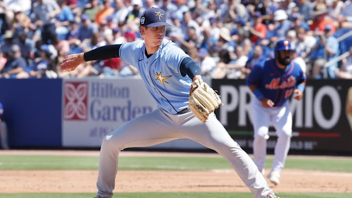 Mar 12, 2023; Port St. Lucie, Florida, USA;  Tampa Bay Rays relief pitcher Evan Reifert (86) throws a pitch during the third inning against the New York Mets at Clover Park. Mandatory Credit: Reinhold Matay-Imagn Images
