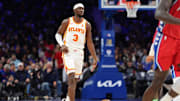 Atlanta Hawks guard Caris LeVert (3) controls the ball against the Philadelphia 76ers.