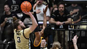 Purdue Boilermakers guard Braden Smith (3) shoots the ball over Toledo Rockets guard Bryce Ford (2) 