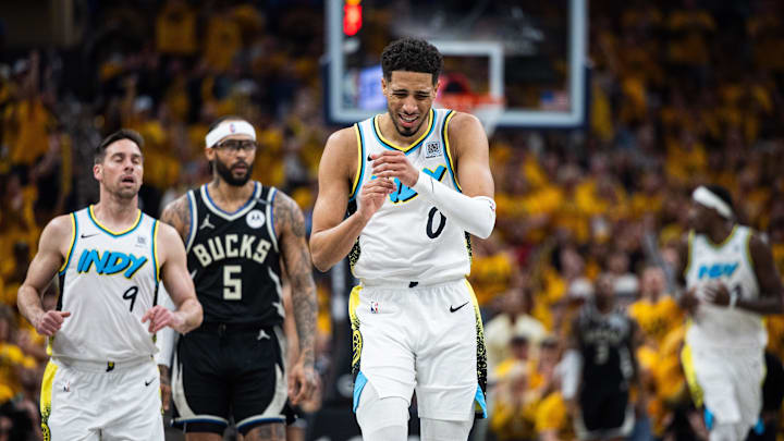 Indiana Pacers star Tyrese Haliburton was not thrilled with his dad taunting Bucks star Giannis Antetokounmpo following the Game 5 win. Indiana Pacers star Tyrese Haliburton was not thrilled with his dad taunting Bucks star Giannis Antetokounmpo following the Game 5 win.