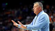 Mar 22, 2025; Lexington, KY, USA;  Creighton Bluejays head coach Greg McDermott reacts during the first half against the Auburn Tigers in the second round to the NCAA Tournament at Rupp Arena. Mandatory Credit: Jordan Prather-Imagn Images