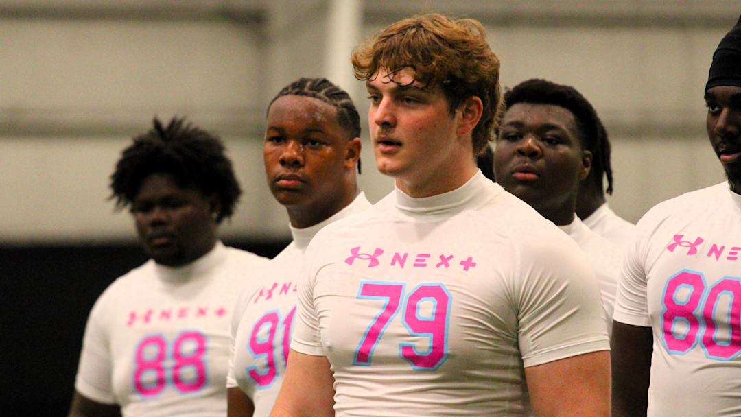 Offensive linemen prepare to compete in the Under Armor Camp Series 3/15/26