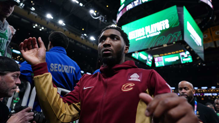 May 9, 2024; Boston, Massachusetts, USA; Cleveland Cavaliers guard Donovan Mitchell (45) exits the court after defeating the Boston Celtics during game two of the second round for the 2024 NBA playoffs at TD Garden. Mandatory Credit: David Butler II-USA TODAY Sports