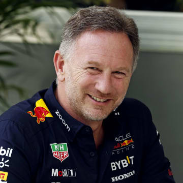 May 5, 2024; Miami Gardens, Florida, USA; Red Bull team principle Christian Horner sits in the F1 Village before the F1 Miami Grand Prix at Miami International Autodrome. Mandatory Credit: Peter Casey-USA TODAY Sports