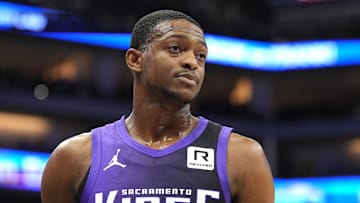 Dec 8, 2024; Sacramento, California, USA; Sacramento Kings guard De'Aaron Fox (5) during the second quarter against the Utah Jazz at Golden 1 Center. Mandatory Credit: Darren Yamashita-Imagn Images