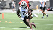 Jun 10, 2025; Henderson, NV, USA; Las Vegas Raiders running back Ashton Jeanty (2) runs through a drill during Las Vegas Raiders Minicamp at Intermountain Health Performance Center. Mandatory Credit: Candice Ward-Imagn Images