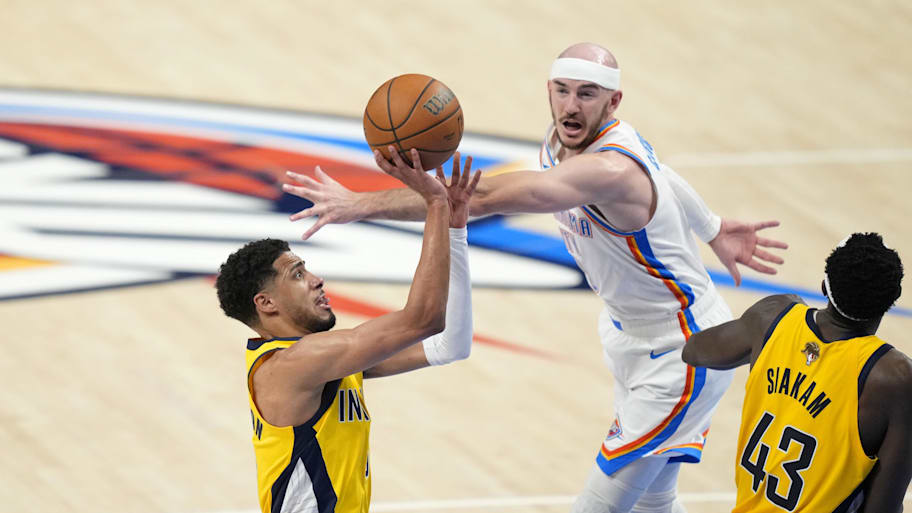 Tyrese Haliburton and the Pacers overcame a sloppy performance in many aspects to win Game 1 of the NBA Finals against the Thunder. | Kyle Terada-Imagn Images