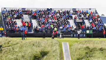 Players try their luck at the Postage Stamp at the 145th Open Championship