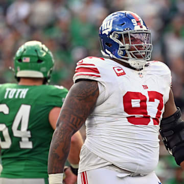 Oct 26, 2025; Philadelphia, Pennsylvania, USA; New York Giants defensive tackle Dexter Lawrence (97) against the Philadelphia Eagles at Lincoln Financial Field.