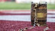 The Old Oaken Bucket sits in the end zone 