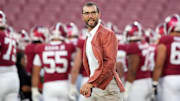 Sep 13, 2025; Stanford, California, USA; Stanford Cardinal general manager Andrew Luck walks on the field before the game against the Boston College Eagles at Stanford Stadium. Mandatory Credit: Darren Yamashita-Imagn Images