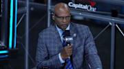 Apr 5, 2021; Indianapolis, IN, USA; CBS announcer Clark Kellogg prior to the national championship game in the Final Four of the 2021 NCAA Tournament between the Gonzaga Bulldogs and the Baylor Bears at Lucas Oil Stadium. 