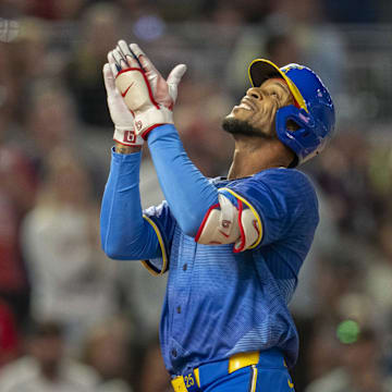 Minnesota Twins center fielder Byron Buxton (25) celebrates after hitting a solo home run against the Cincinnati Reds in the fifth inning at Target Field in Minneapolis on Sept. 13, 2024. 