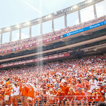 Wide view of the crowd at Texas Memorial Stadium