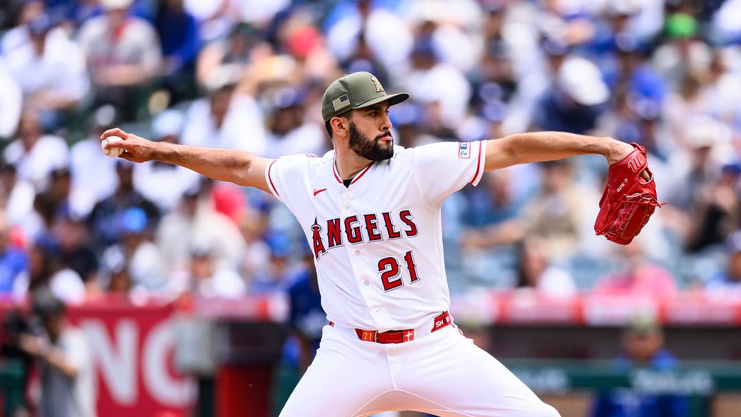 May 17, 2026; Anaheim, California, USA; Los Angeles Angels pitcher Grayson Rodriguez (21) delivers during the first inning against the Los Angeles Dodgers at Angel Stadium. Mandatory Credit: William Liang-Imagn Images