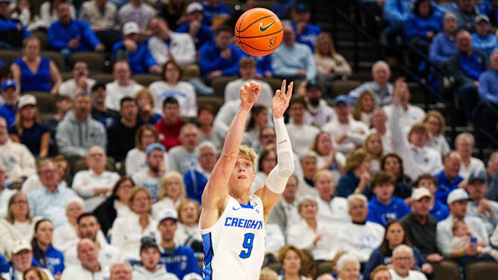 Creighton Bluejays guard Ty Davis (9) shoots the ball against the St. John's Red Storm during the second half at CHI Health Center Omaha.