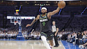 May 20, 2025; Oklahoma City, Oklahoma, USA; Minnesota Timberwolves guard Nickeil Alexander-Walker (9) saves a ball against the Oklahoma City Thunder in the second quarter during game one of the western conference finals for the 2025 NBA Playoffs at Paycom Center. Mandatory Credit: Alonzo Adams-Imagn Images