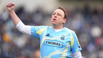 Competitive eater Joey Chestnut entertains fans during the game between the Philadelphia Union and Nashville SC at Subaru Park. 