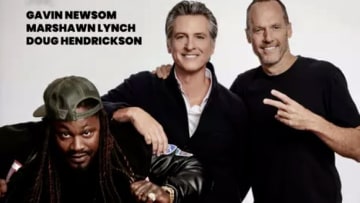 New Politickin' podcast hosts Marshawn Lynch, Gavin Newsom and Doug Hendrickson