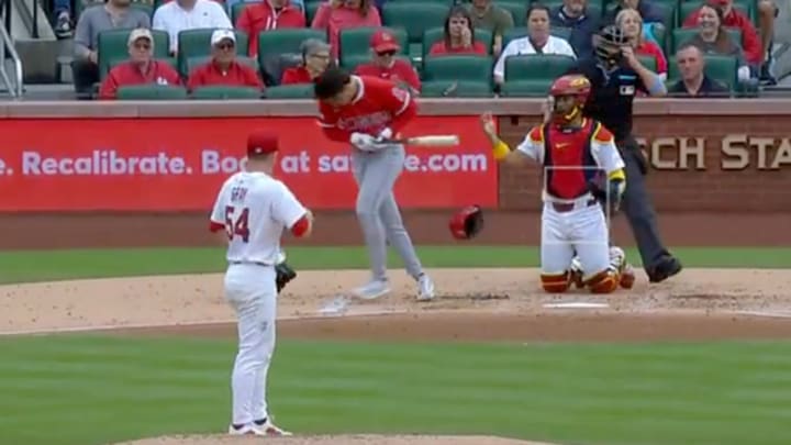 Angels shortstop Nicky Lopez needed a moment after this painful mistake by Cardinals catcher Ivan Herrera. Angels shortstop Nicky Lopez needed a moment after this painful mistake by Cardinals catcher Ivan Herrera.