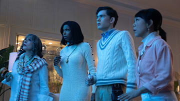 (L-R): Lilia Calderu (Patti LuPone), Jennifer Kale (Sasheer Zamata), Teen ( Joe Locke), and Alice Wu-Gulliver (Ali Ahn) in Marvel Television's AGATHA ALL ALONG, exclusively on Disney+. Photo by Chuck Zlotnick. © 2024 MARVEL.