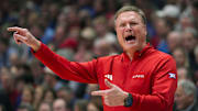 Feb 3, 2025; Lawrence, Kansas, USA; Kansas Jayhawks head coach Bill Self reacts during the first half against the Iowa State Cyclones at Allen Fieldhouse. Mandatory Credit: Jay Biggerstaff-Imagn Images