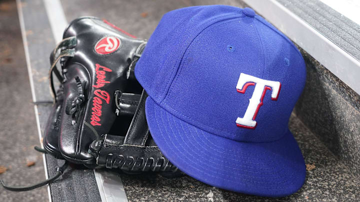 Jul 26, 2024; Toronto, Ontario, CAN; The hat and glove of a Texas Rangers player sits on the dugout steps before a game. Jul 26, 2024; Toronto, Ontario, CAN; The hat and glove of a Texas Rangers player sits on the dugout steps before a game.
