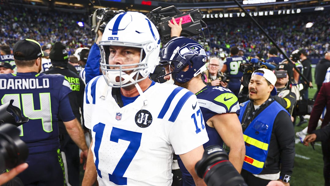 Philip Rivers walks to the locker room following a defeat against the Seattle Seahawks at Lumen Field. 