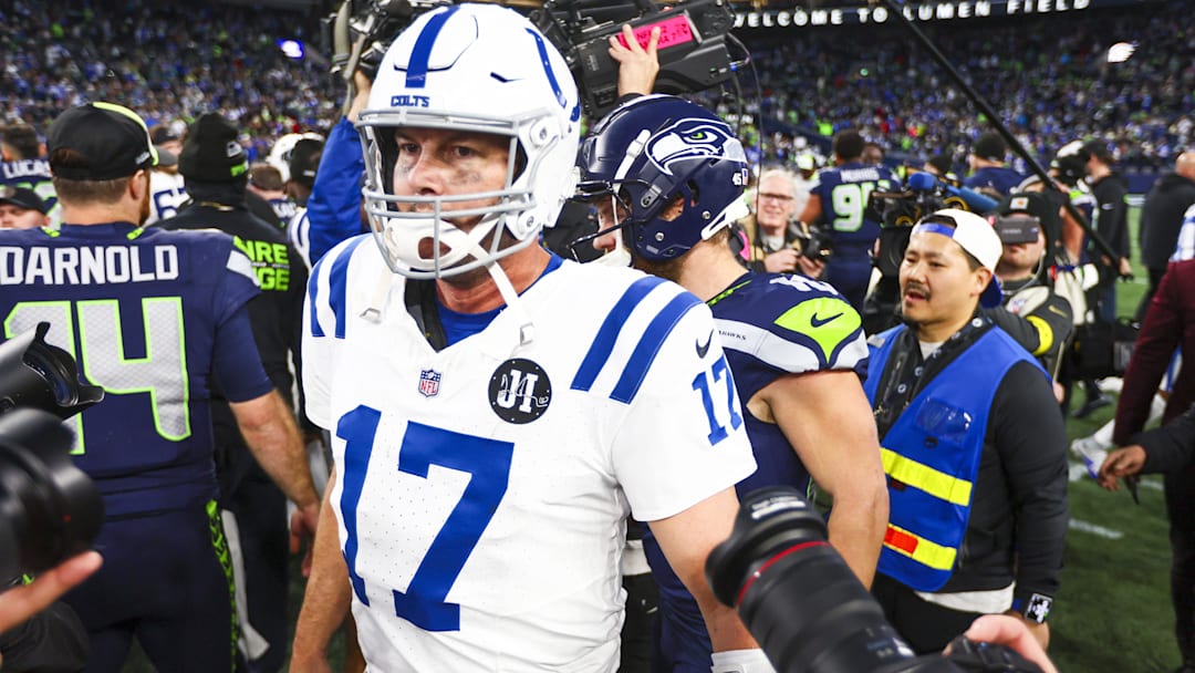 Dec 14, 2025; Seattle, Washington, USA; Indianapolis Colts quarterback Philip Rivers (17) walks to the locker room following a defeat against the Seattle Seahawks at Lumen Field. Mandatory Credit: Kevin Ng-Imagn Images