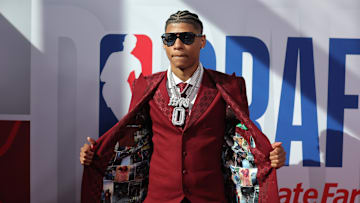 Jun 25, 2025; Brooklyn, NY, USA; Jeremiah Fears arrives before the first round of the 2025 NBA Draft at Barclays Center. Mandatory Credit: Brad Penner-Imagn Images