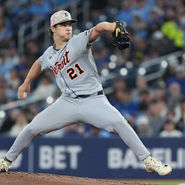 Detroit Tigers starting pitcher Jobe throws a pitch against the Toronto Blue Jays during at Rogers Centre. 
