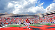 Oklahoma State's Rashod Owens (10) celebrates a touchdown in the second half of the college football game between the Oklahoma State Cowboys and South Dakota State Jackrabbits at Boone Pickens Stadium in Stillwater, Okla., Saturday, Aug., 31, 2024.