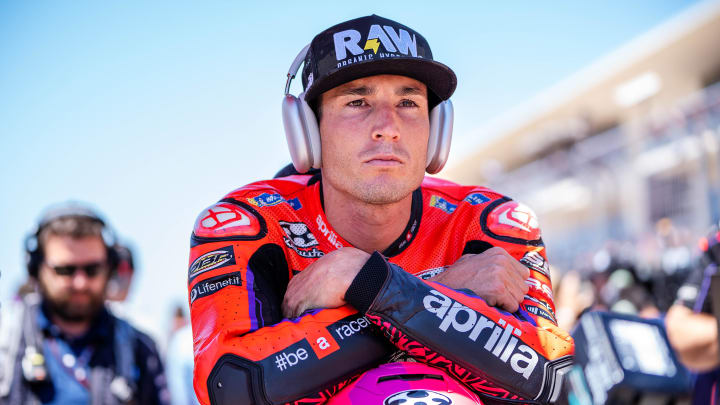 Apr 16, 2023; Austin, TX, USA; Aleix Espargaro (41) of Spain and Aprilia Racing prepares to race in the Red Bull Grand Prix of the Americas on April 16, 2023 at Circuit of the Americas. Mandatory Credit: Dustin Safranek-USA TODAY Sports