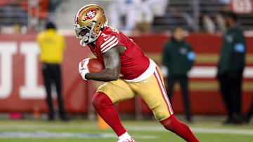 Dec 30, 2024; Santa Clara, California, USA; San Francisco 49ers wide receiver Deebo Samuel Sr. (1) during the game against the Detroit Lions at Levi's Stadium. Mandatory Credit: Sergio Estrada-Imagn Images