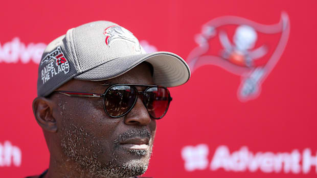 Tampa Bay Buccaneers head coach Todd Bowles gives a press conference after mini camp at AdventHealth Training Center. 