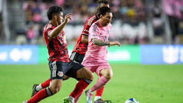 Inter Miami CF forward Lionel Messi (10) controls the ball against the New York Red Bulls in the first half at Chase Stadium