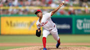 Mar 4, 2025; Clearwater, Florida, USA; Philadelphia Phillies pitcher Ranger Suarez (55) throws a pitch against the New York Yankees in the fifth inning during spring training at BayCare Ballpark.
