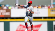 Philadelphia Phillies third baseman Kody Clemens runs the bases after hitting a solo home run against the Pittsburgh Pirates in the sixth inning during spring training at LECOM Park in Bradenton, Fla., on March 7, 2025.