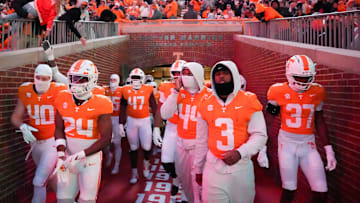 Tennessee returns to the field to start the second half of the NCAA college football game against Vanderbilt on Nov. 29, 2025, in Knoxville, Tennessee.