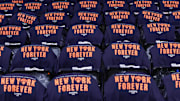 T-shirts for the fans are placed on the seats prior to game three of the second round for the 2025 NBA Playoffs between the Boston Celtics and the New York Knicks at Madison Square Garden. 