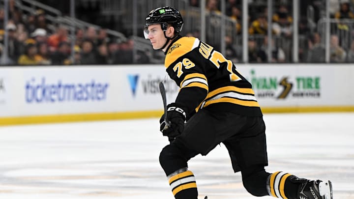 Jan 14, 2025; Boston, Massachusetts, USA; Boston Bruins defenseman Michael Callahan (79) skates against the Tampa Bay Lightning during the first period at the TD Garden. Mandatory Credit: Brian Fluharty-Imagn Images Jan 14, 2025; Boston, Massachusetts, USA; Boston Bruins defenseman Michael Callahan (79) skates against the Tampa Bay Lightning during the first period at the TD Garden. Mandatory Credit: Brian Fluharty-Imagn Images