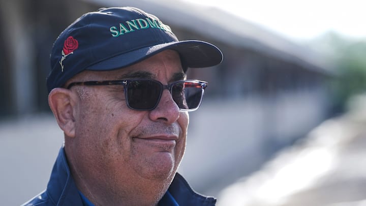 Trainer Mark Casse talks about Kentucky Derby 151 contender Sandman at Churchill Downs in Louisville, Kentucky on Tuesday, April 22, 2025. Trainer Mark Casse talks about Kentucky Derby 151 contender Sandman at Churchill Downs in Louisville, Kentucky on Tuesday, April 22, 2025.