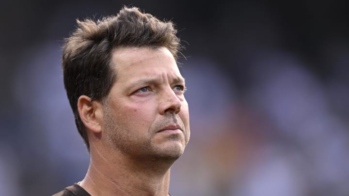 Aug 14, 2023; San Diego, California, USA; San Diego Padres starting pitcher Rich Hill (41) looks on before the game against the Baltimore Orioles at Petco Park. Mandatory Credit: Orlando Ramirez-USA TODAY Sports