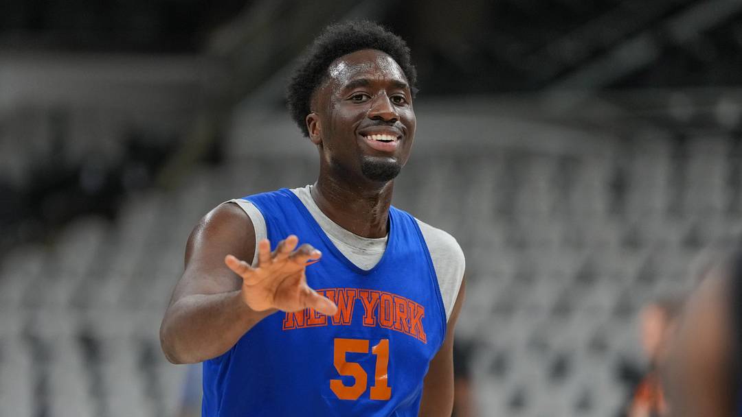 Jun 2, 2026; San Antonio, TX, USA; New York Knicks forward Mohamed Diawara (51) smiles during practice on media day for the 2026 NBA Finals at Frost Bank Center. Mandatory Credit: Daniel Dunn-Imagn Images Jun 2, 2026; San Antonio, TX, USA; New York Knicks forward Mohamed Diawara (51) smiles during practice on media day for the 2026 NBA Finals at Frost Bank Center. Mandatory Credit: Daniel Dunn-Imagn Images