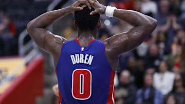 Mar 28, 2025; Detroit, Michigan, USA;  Detroit Pistons center Jalen Duren: Osentoski-Imagn Images