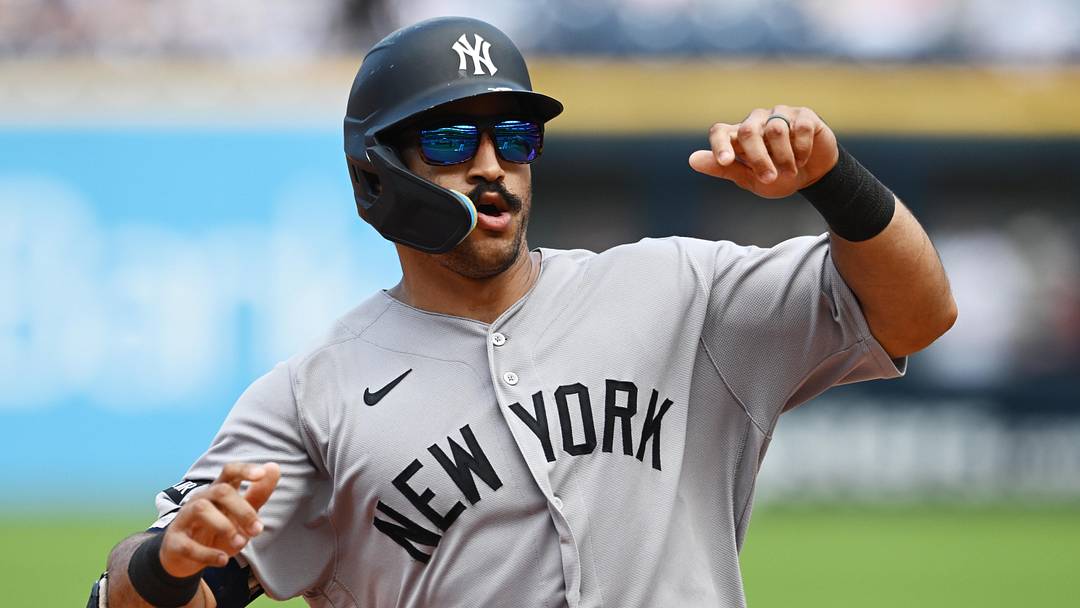 Jun 10, 2026; Cleveland, Ohio, USA; New York Yankees center fielder Trent Grisham (12) slid into third base with a triple during the sixth inning against the Cleveland Guardians at Progressive Field. Mandatory Credit: Ken Blaze-Imagn Images Jun 10, 2026; Cleveland, Ohio, USA; New York Yankees center fielder Trent Grisham (12) slid into third base with a triple during the sixth inning against the Cleveland Guardians at Progressive Field. Mandatory Credit: Ken Blaze-Imagn Images