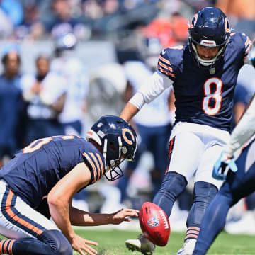 Cairo Santos kicks against Tennessee last preseason. Santos was with the Titans prior to his return to Chicago.