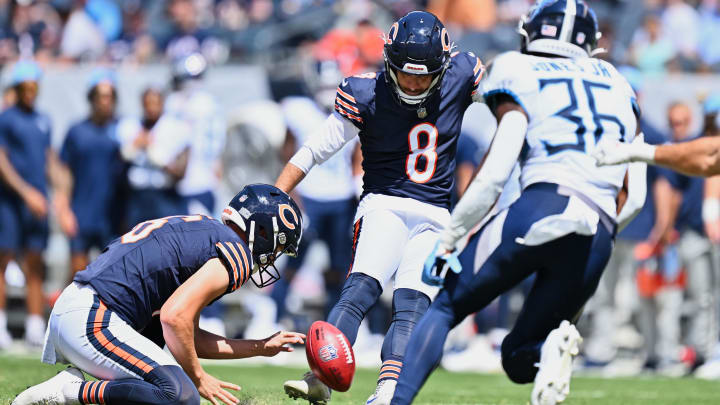 Cairo Santos kicks against Tennessee last preseason. Santos was with the Titans prior to his return to Chicago.